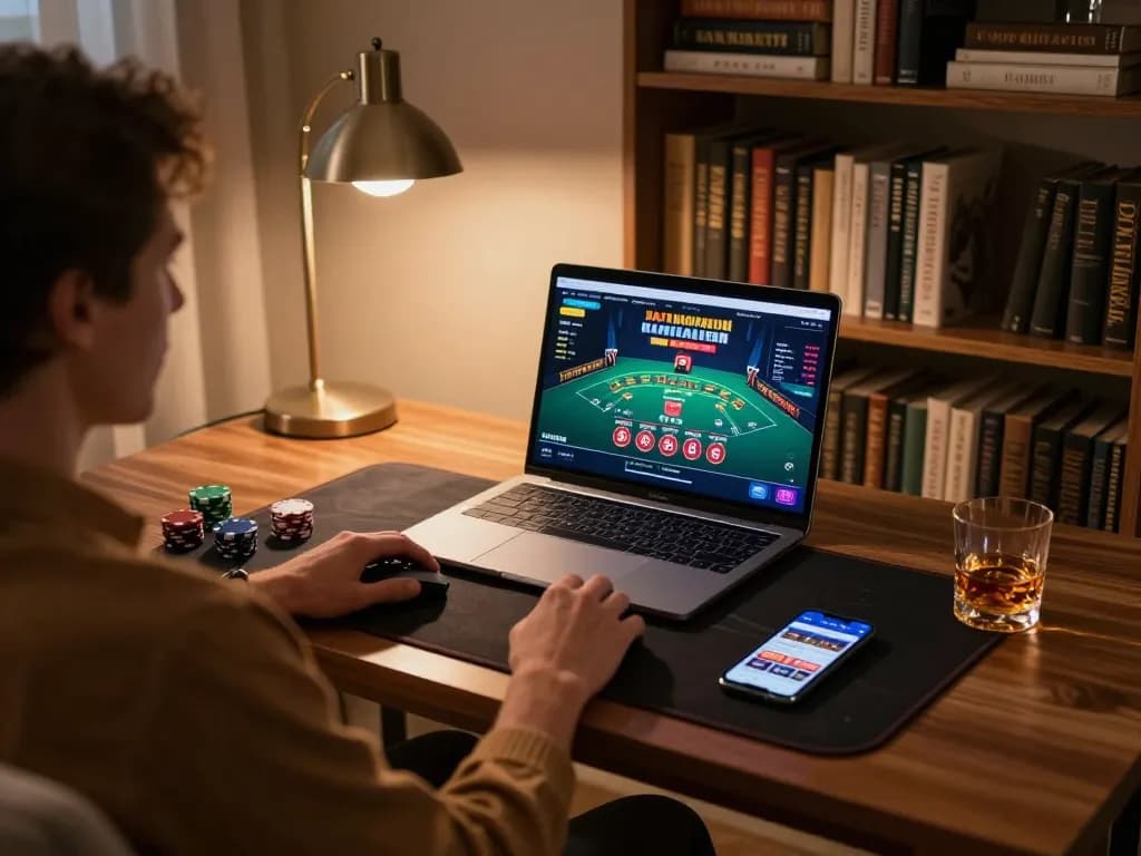 Login to an online casino while engaging in a high-stakes blackjack game at home