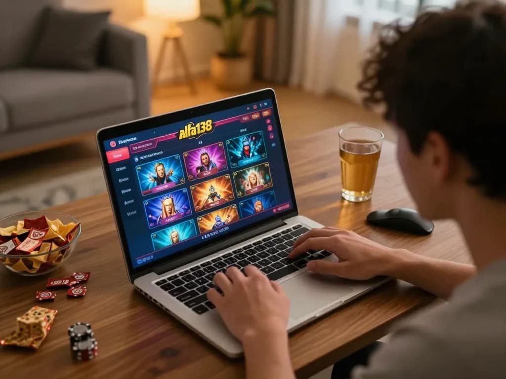 Pemain yang terlibat dalam pengalaman kasino online alfa138, menikmati sesi permainan yang lancar dengan laptop.