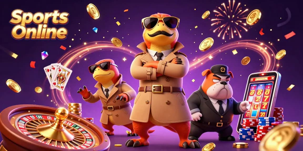 Experience high-speed betting in Sports Online with our vibrant 3D casino illustration featuring raptors and gambling elements.