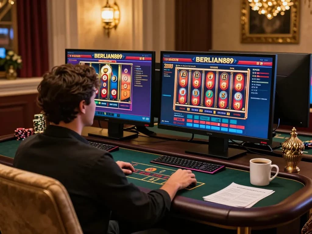 Experience thrilling online gaming at BERLIAN889 with multiple screens showcasing exciting slots and live dealer action.
