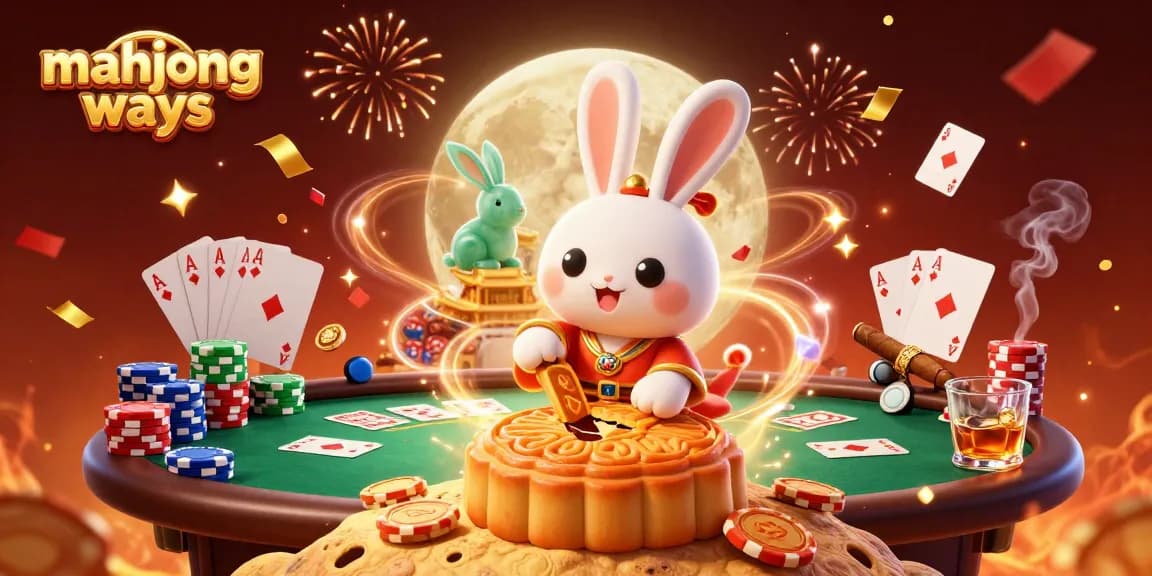 Engage with mahjong ways as the moon rabbit reveals poker chips inside golden mooncakes.