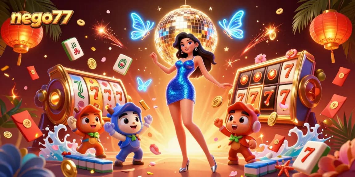 Engage with nego77's vibrant action featuring slot reels, sequin glamour, and dynamic game elements.
