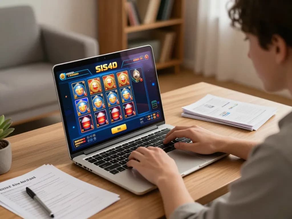 Engaging in SIS4D online casino gameplay from a cozy home setup with a laptop.