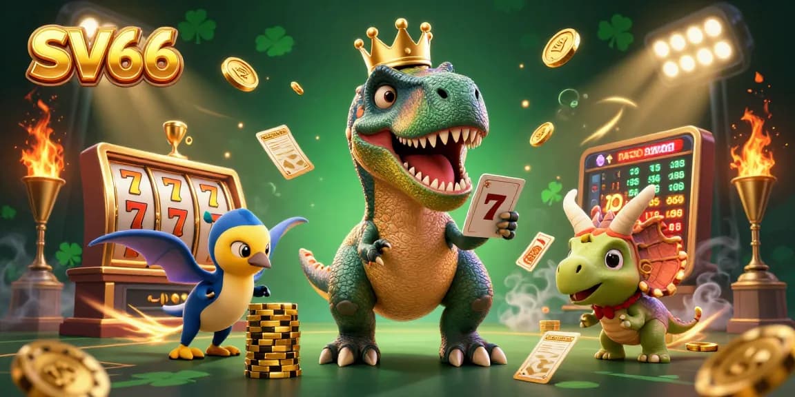 Experience thrilling slots with SV66 featuring a T-Rex, pterodactyl, and triceratops in action.