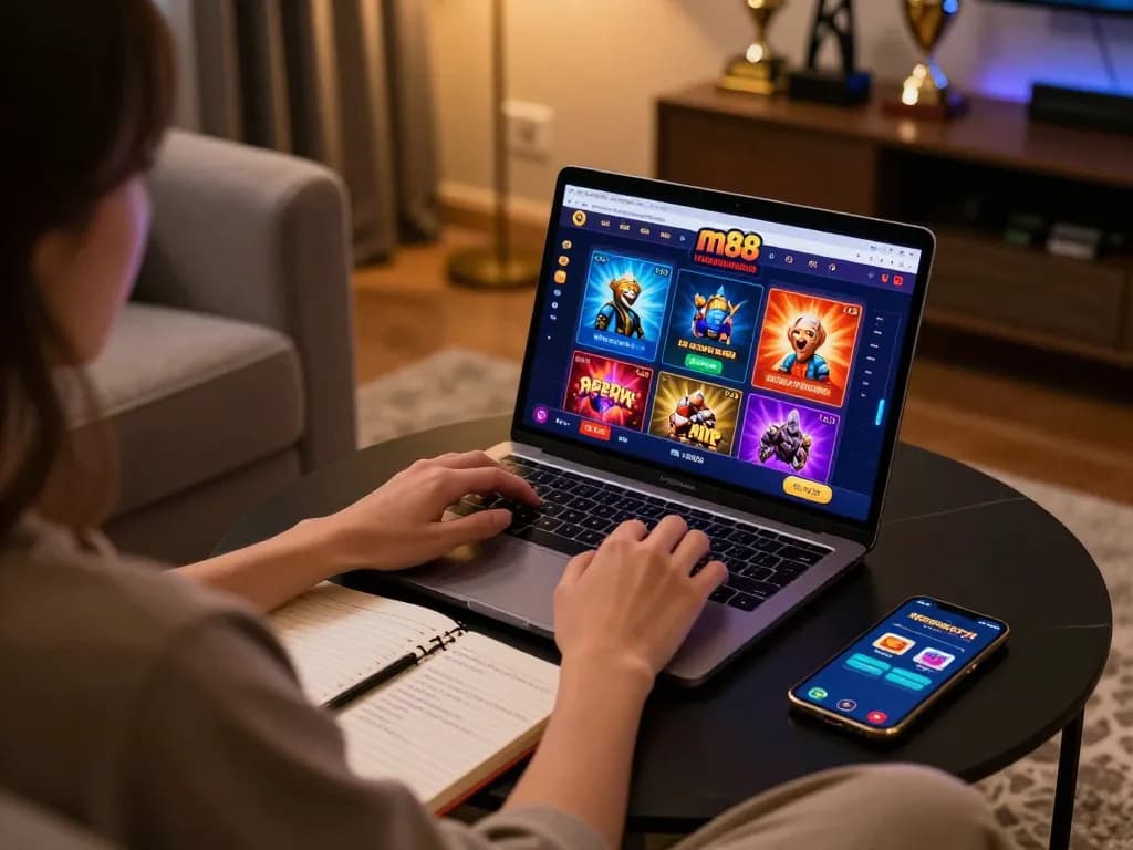 Terlibat dalam permainan strategis di platform kasino online m88 Indonesia, menampilkan antarmuka permainan yang hidup.
