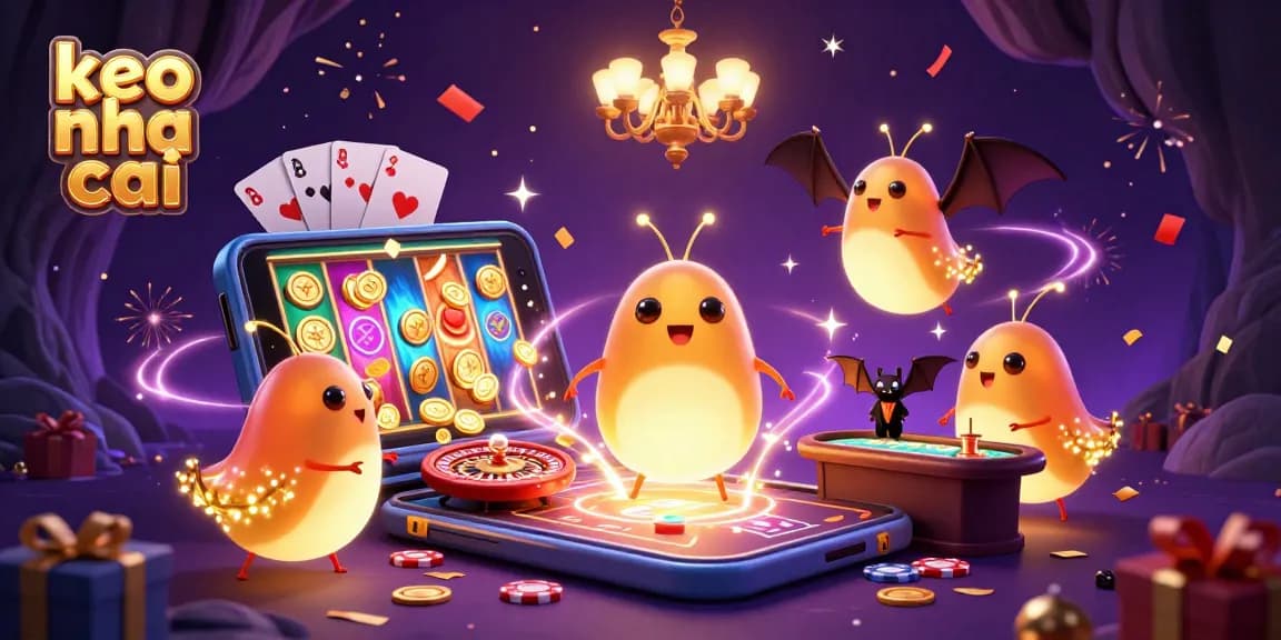 Experience the excitement of keo nha cai with glowworms lighting up a cave casino scene filled with games.