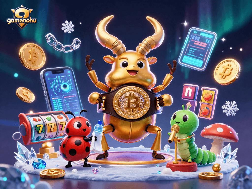 Engage in thrilling slot adventures with gamenohu, featuring a dramatic boxing beetle and vibrant casino elements.