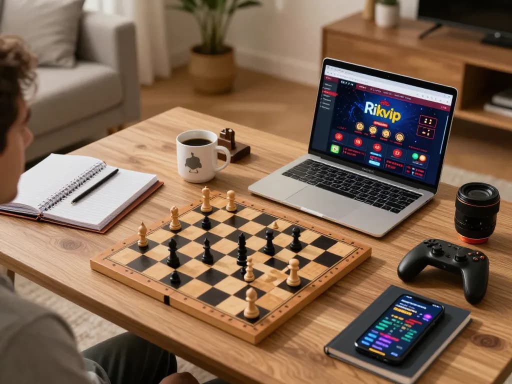 Experience the excitement of Rikvip with a cozy online casino gaming setup at home.