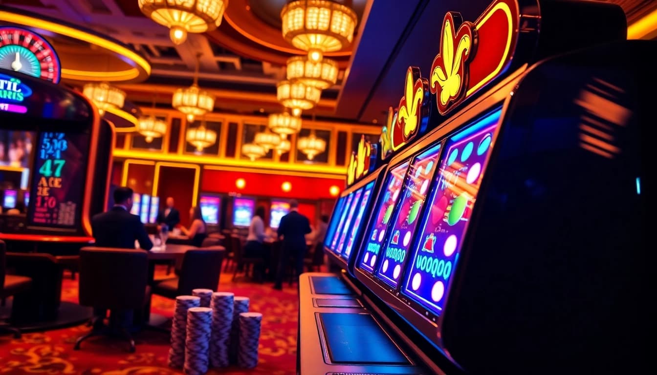 Experience the thrill of slot qris deposit 10k at a luxury casino with vibrant machines and eager players.