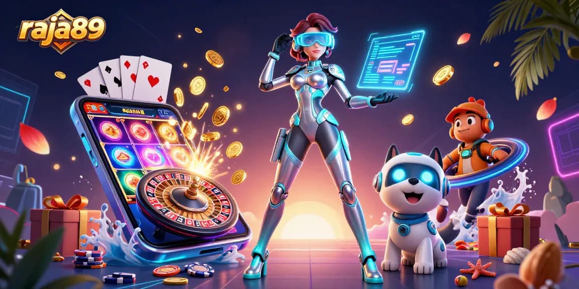 Unleash your luck with raja89 in a dynamic casino illustration showcasing immersive elements.