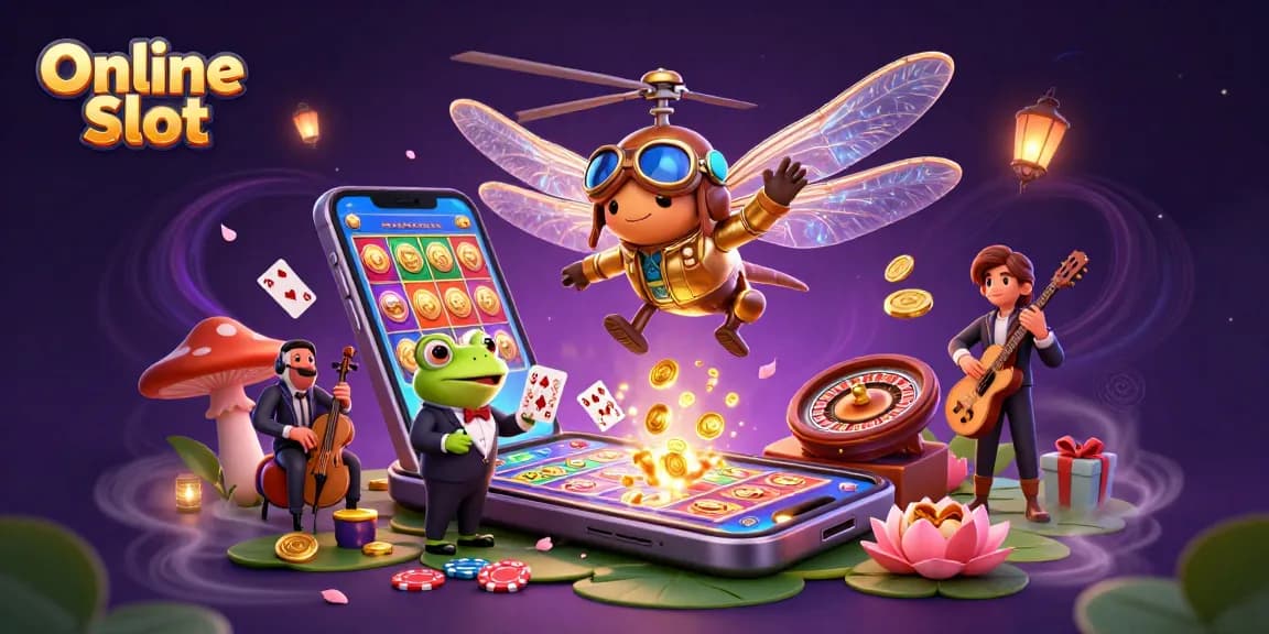 Engage with exciting Online Slot games amid vibrant cartoon characters in a vivid casino setting.