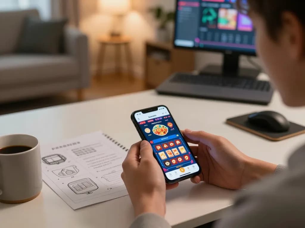 Player engaging with the Sunwin casino app on their smartphone in a cozy home gaming setup.