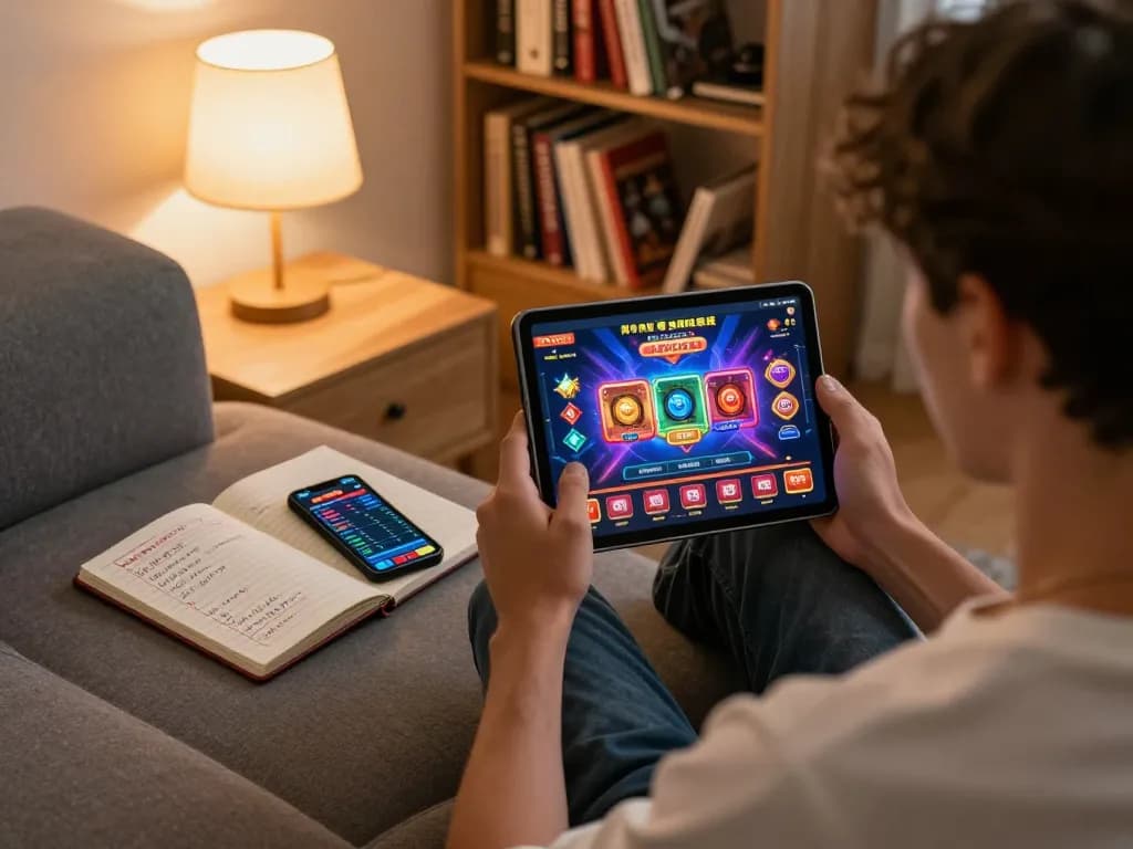 Player exploring fabet online games on tablet, showcasing modern home gaming setup.