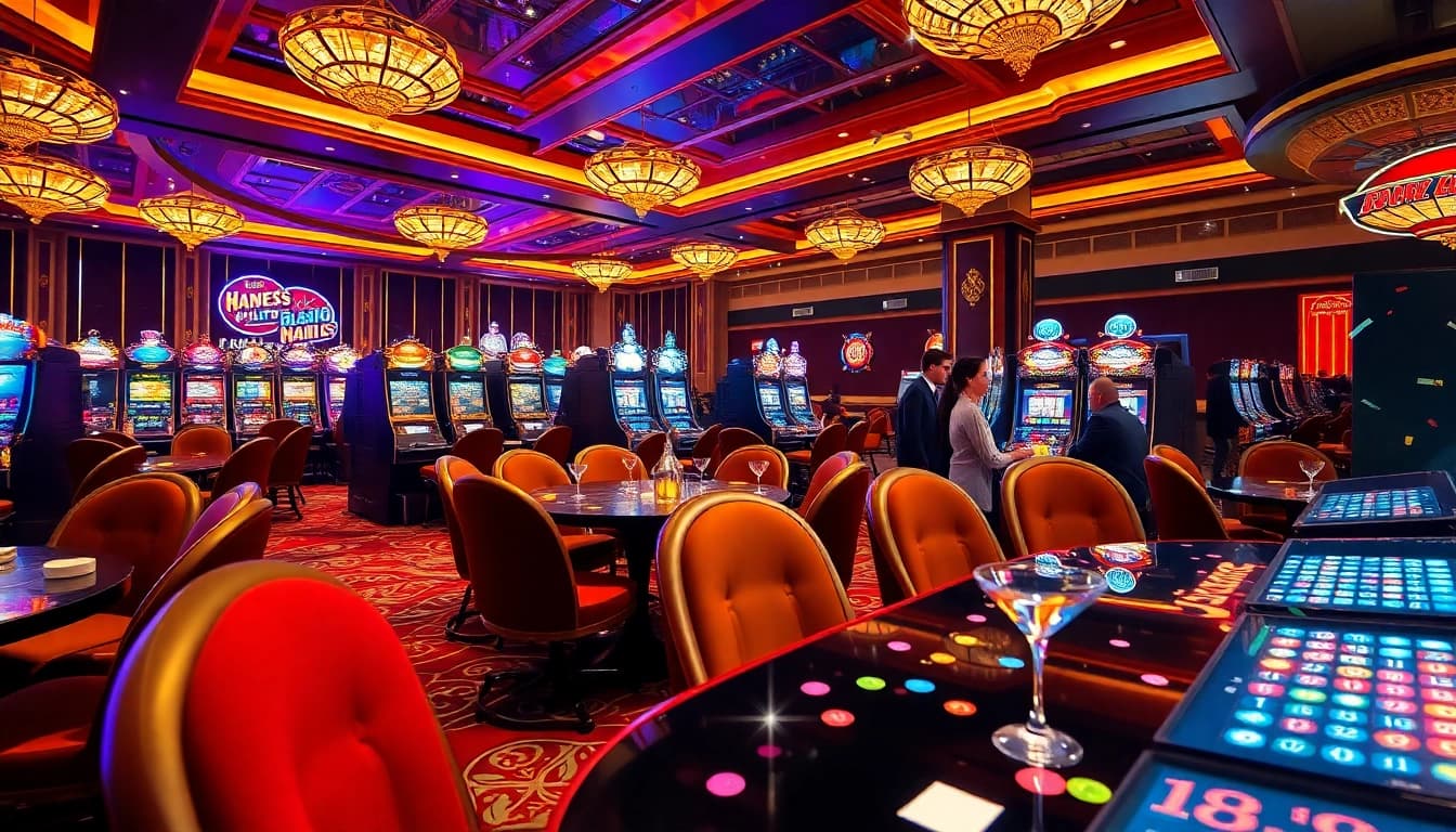 Engaging with kaisar888 slot machines in a luxurious casino atmosphere, highlighting excitement and sophistication.