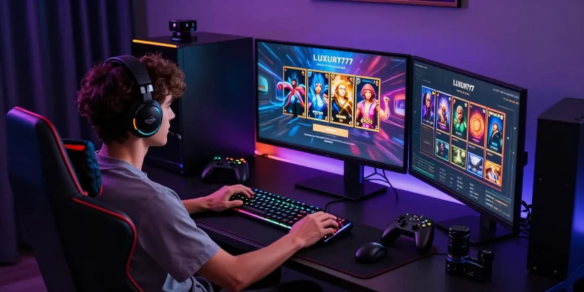 Aksi seru cara login LUXURY777 di ruang permainan modern dengan peralatan gaming canggih.