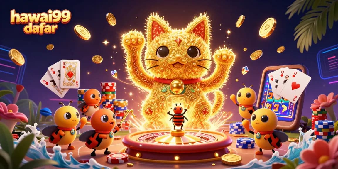 Engage in winning gameplay at hawai99 daftar with a vibrant lucky cat illustration featuring casino elements.