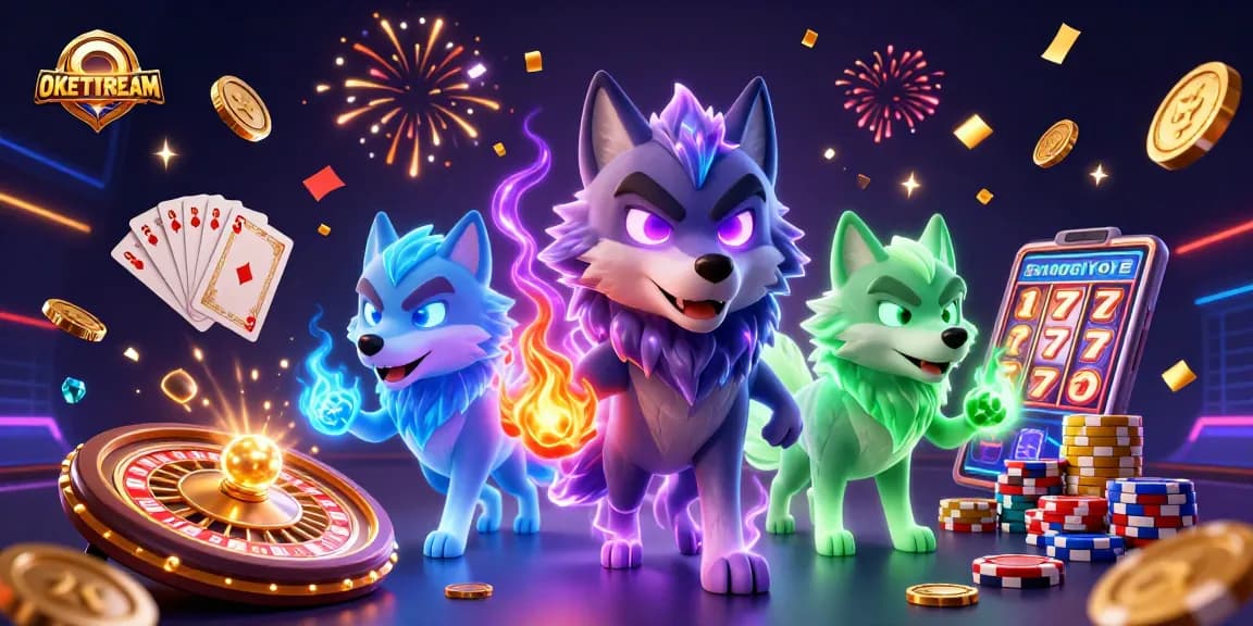 Menyaksikan peluang taruhan OKESTREAM dengan karakter wolf epik dan elemen kasino yang menakjubkan.