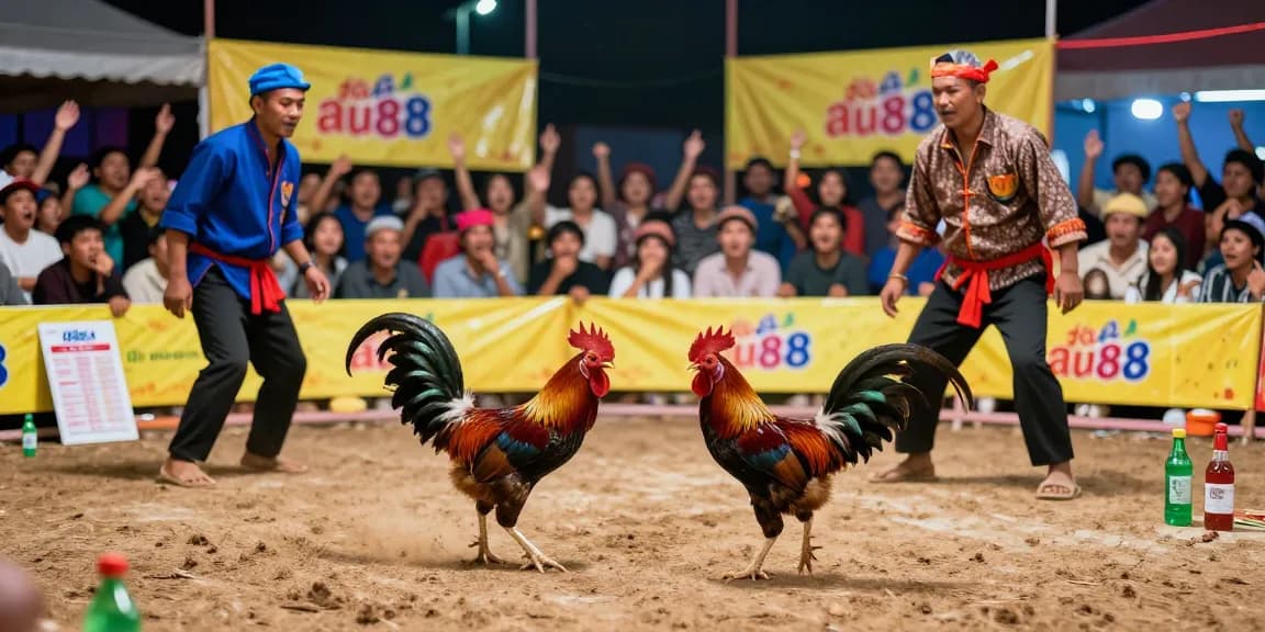 Exciting đá gà au88 cockfighting event showcasing vibrant roosters and enthusiastic crowd.
