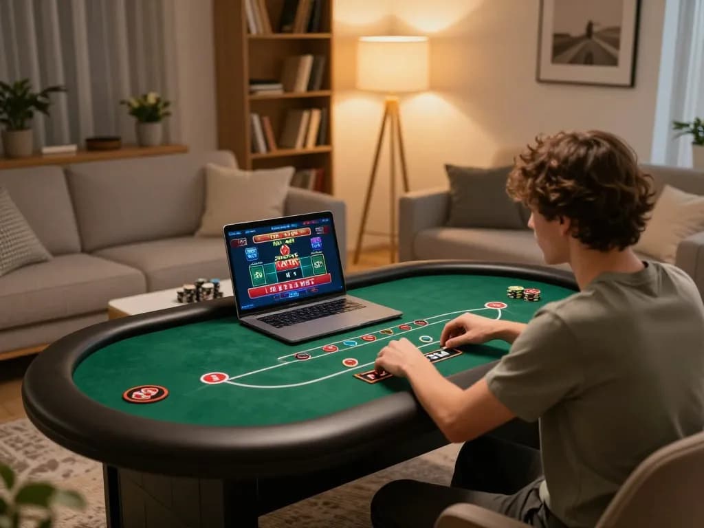 Engaged player experiencing online poker at home with tr88seo gaming interface visible