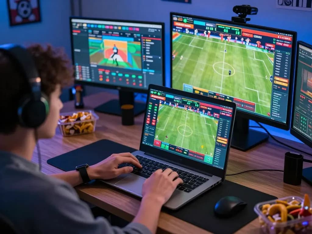 Engaging online sports betting scene with MPOID interface displayed on laptop, capturing the thrill of live betting.