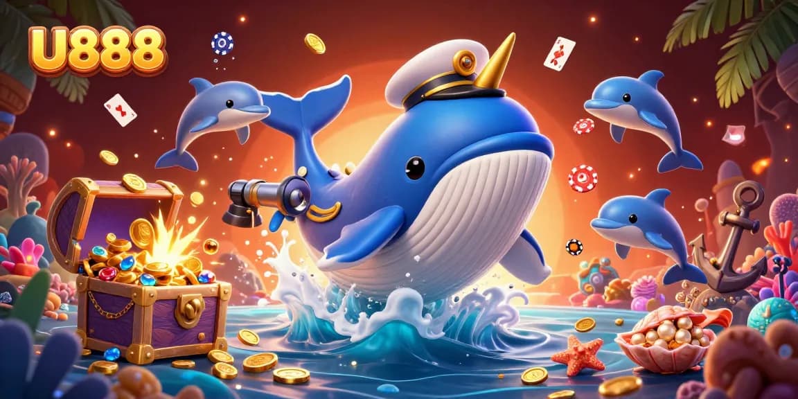 Experience thrilling entertainment at U888 with playful dolphins and treasures.