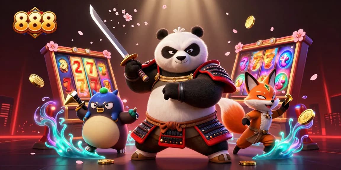 Spin the reels of 888 slots while a samurai panda, ninja fox, and spirit tanuki create magic.