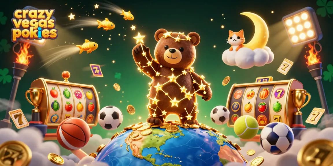Scoop up coins with crazy vegas pokies in a vibrant, action-packed 3D illustrated scene.