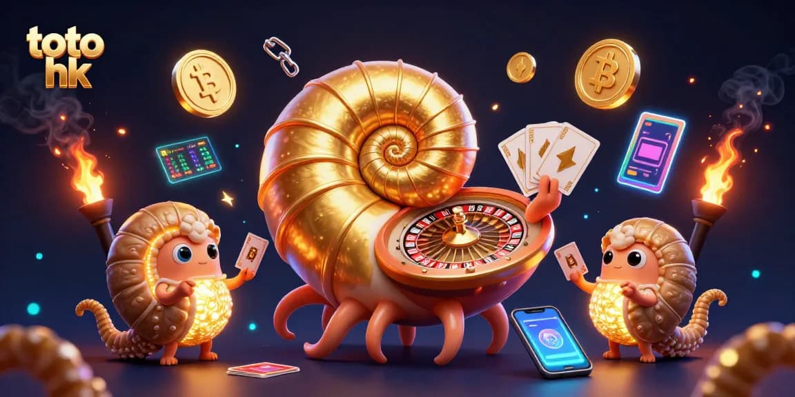 Bermain toto hk dengan karakter nautilus raksasa dan elemen kripto yang menawan dalam ilustrasi 3D.
