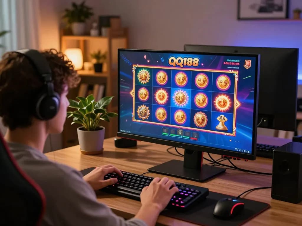 Pengalaman permainan yang menarik di QQ188 Slot dengan grafik cerah dalam pengaturan rumah yang nyaman.