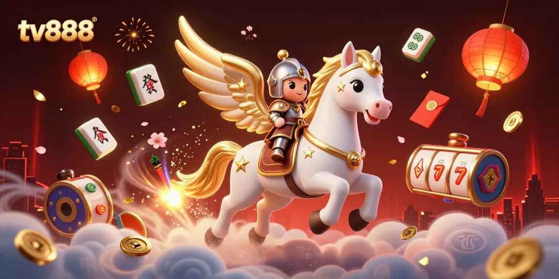 Win big at tv888 with a vibrant 3D casino-themed scene filled with slots and jackpots.