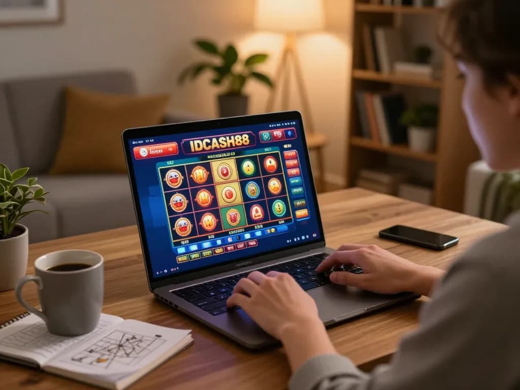 Engaging in strategic gameplay at IDCASH88 online casino while enjoying a cozy living room environment.