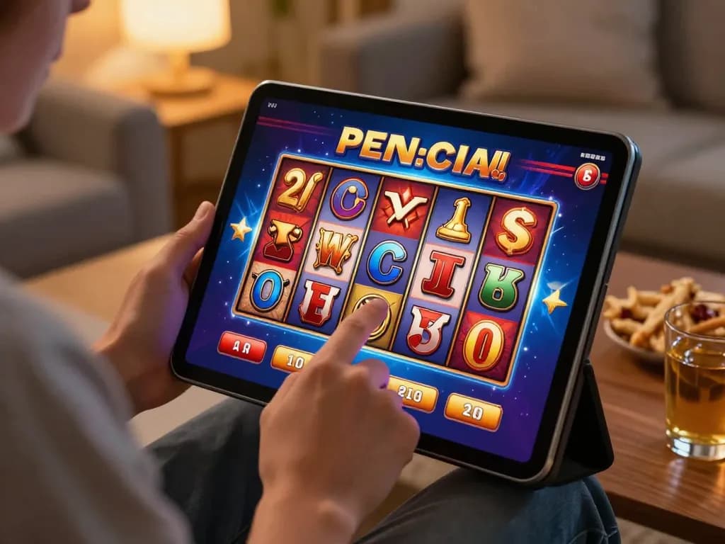 Engaging gameplay on a tablet featuring Slot Resmi, showcasing vibrant slot graphics for an immersive online gaming experience.