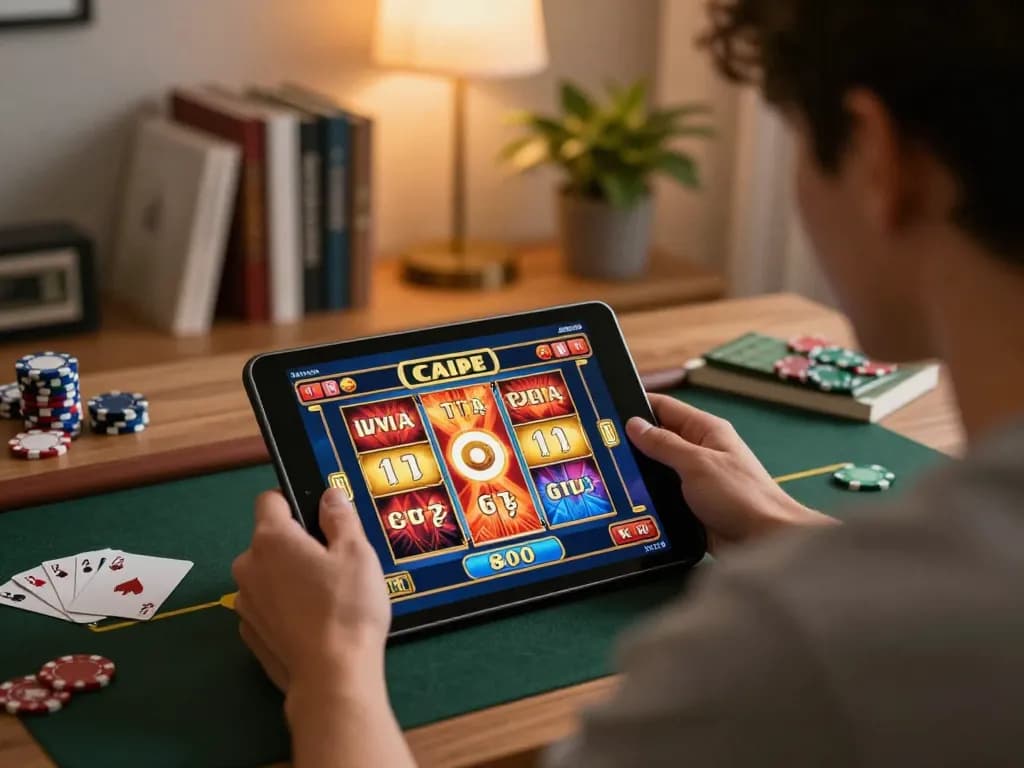 Player enjoying bayitoto slot gaming strategy at home in a cozy setting