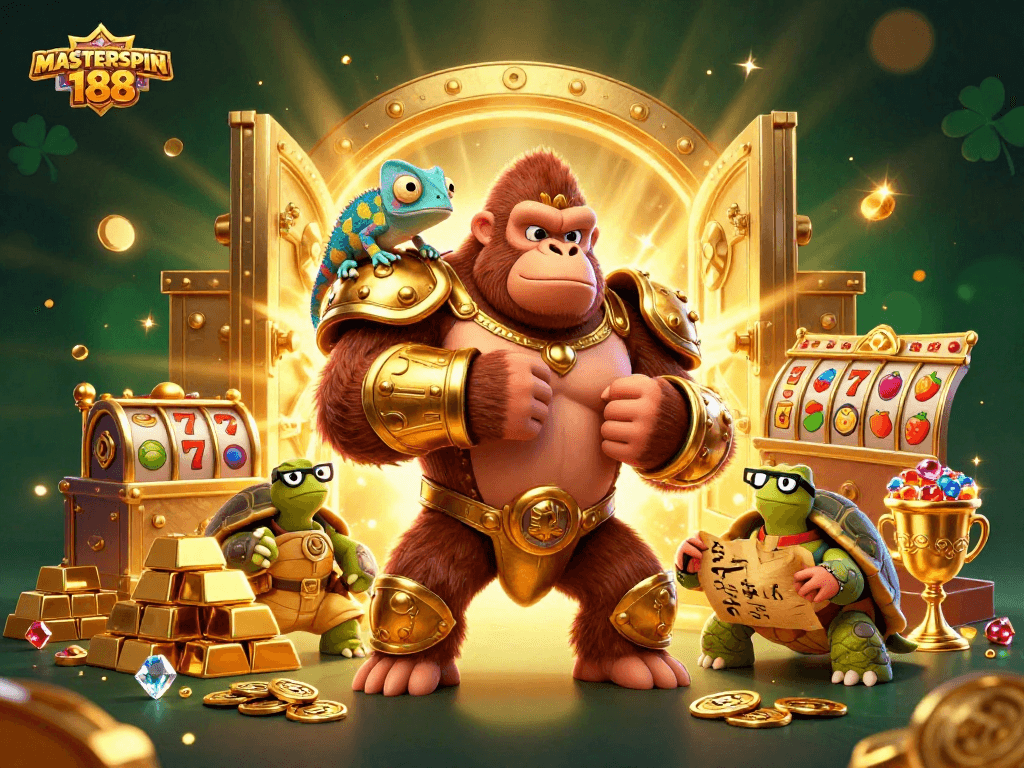 Unleash strategy and excitement with MASTERSPIN188’s slots, featuring vibrant treasures and animated characters.