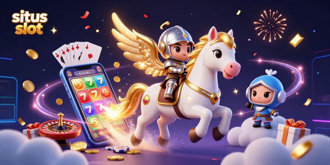Engage with situs slot excitement featuring a celestial horse, knight, and dynamic casino elements.