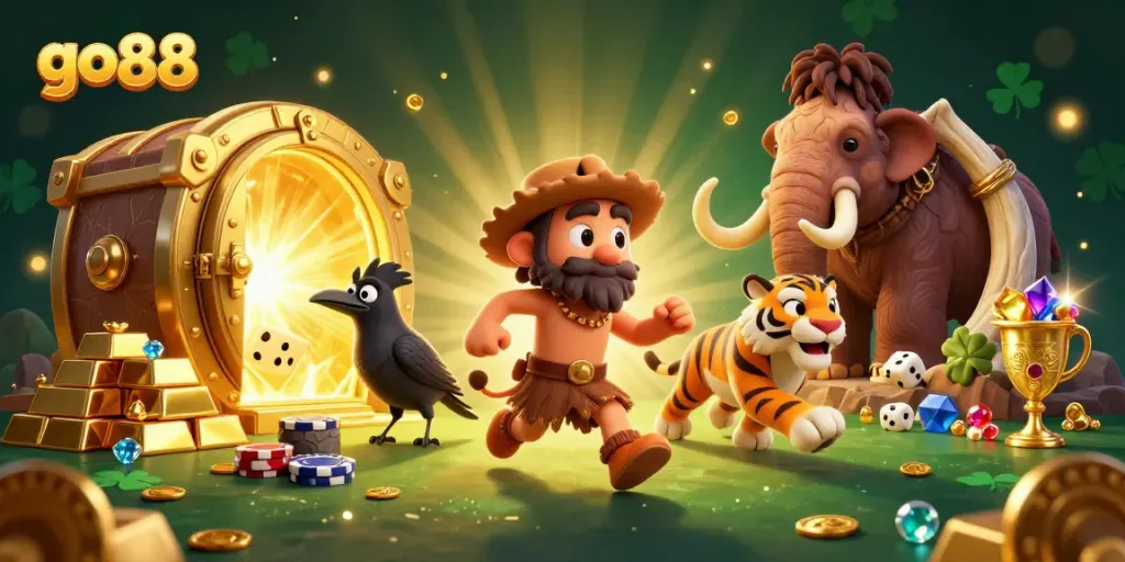 Experience top gambling thrills with go 88 at this vibrant prehistoric casino scene.