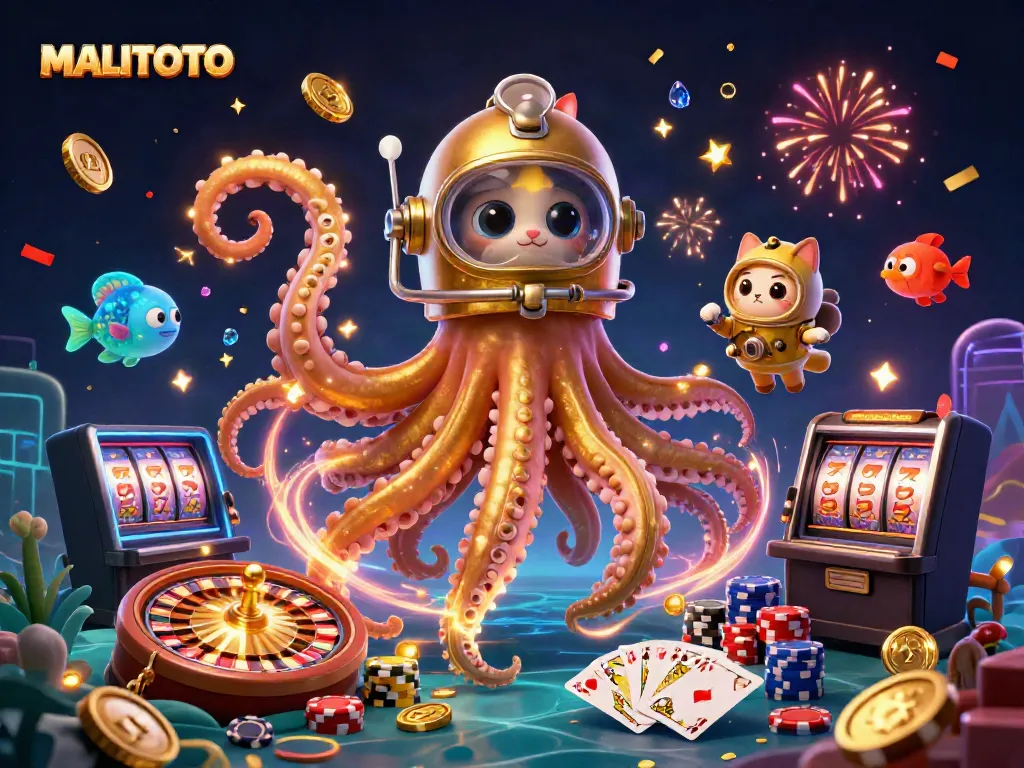 Experience thrilling wins with MALITOTO as golden coins cascade and a kraken emerges in this dynamic casino scene.