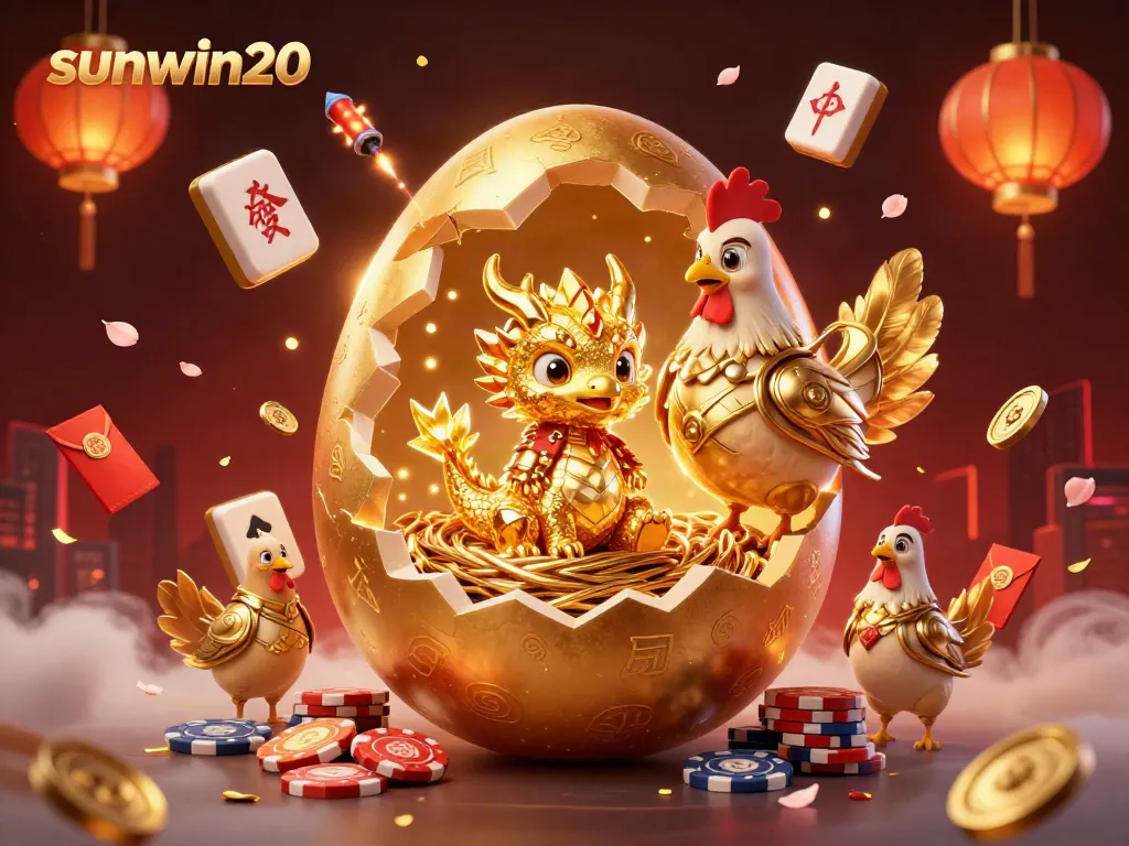 Engage with sunwin20's exciting games featuring a golden dragon, colorful symbols, and festive atmosphere.