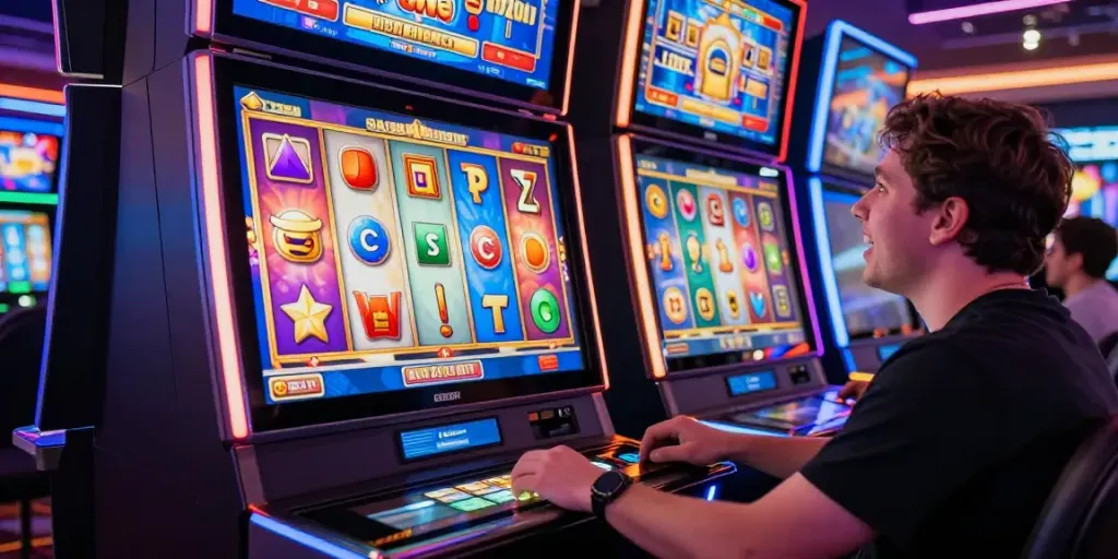 Permainan slot online di NAGAHOKI303 dengan simbol berwarna cerah dan suasana energik.