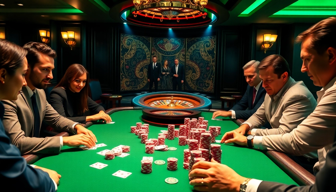 Experience the thrill of judi poker at an elegant casino table with intense gameplay and vibrant chips.