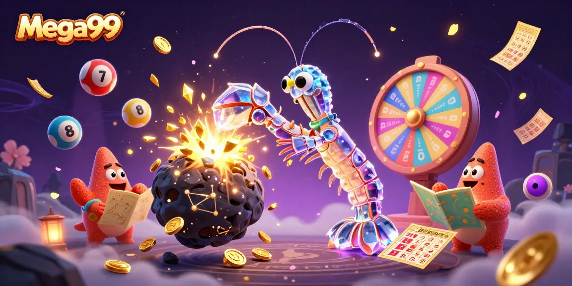 Spin to win big with mega99 in a vibrant, action-packed casino illustration showcasing thrilling gaming elements.