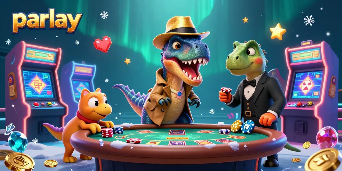 Menggunakan strategi parlay, velociraptor curang di meja blackjack sambil diperhatikan pit boss stegosaurus.