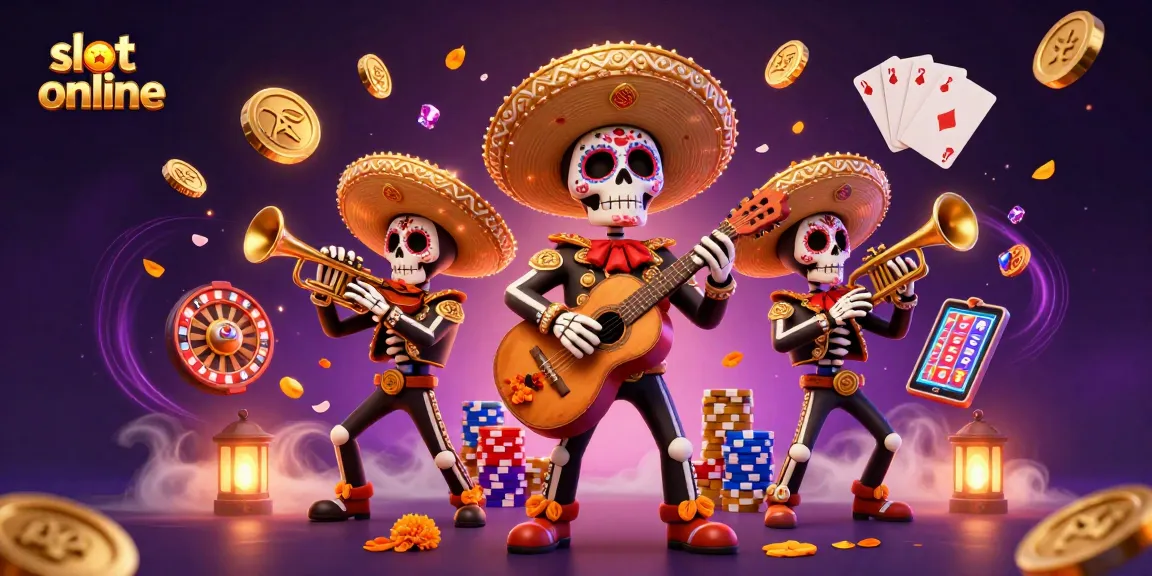 Slot online membawa keberuntungan dengan mariachi skeleton di kasino yang meriah.
