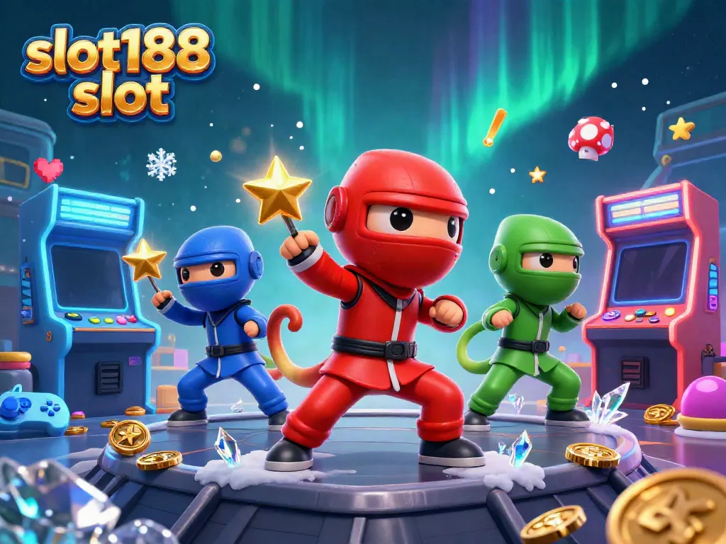 SLOT188 slot: Tim ninja chameleon beraksi di kasino dengan mesin permainan 3D penuh warna.