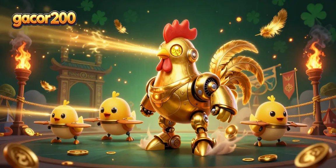 Gacor200 menghadirkan robot ayam emas yang menembakkan laser dalam arena pertarungan dengan efek dramatis.