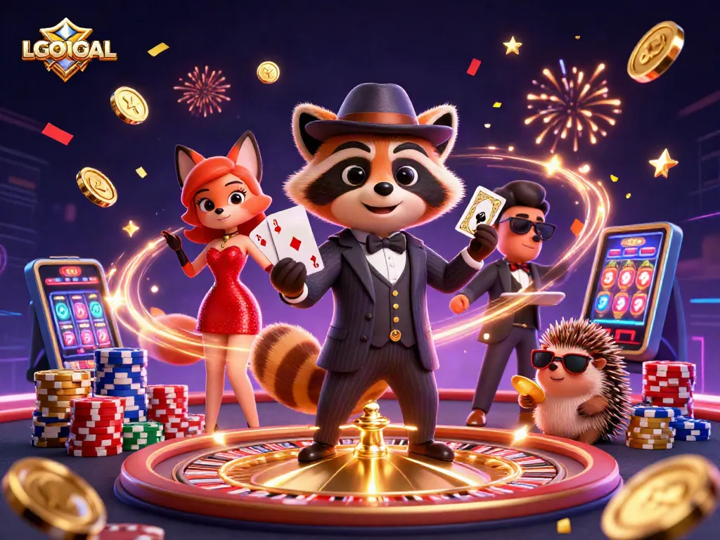 Engage with LGOGOAL and celebrate jackpot wins with lively characters in an enchanting casino scene.