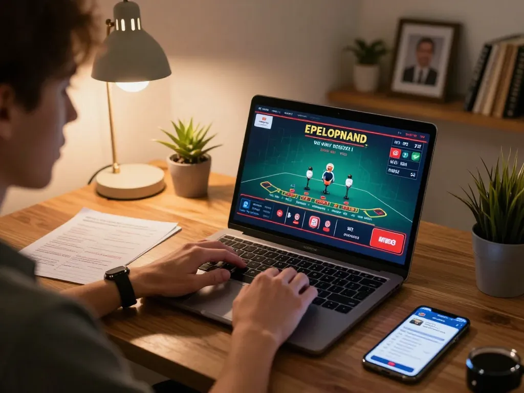 Engaging in online blackjack on OPEN88 with a laptop and smartphone in a cozy setting