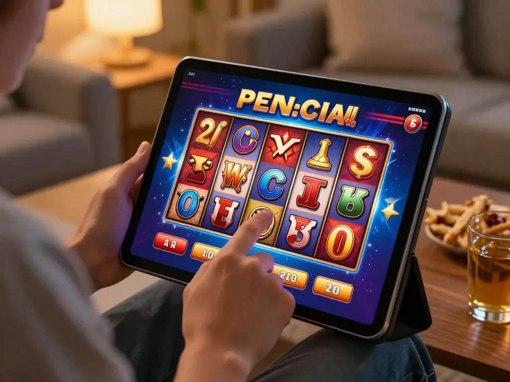 Engaging gameplay on a tablet featuring Slot Resmi, showcasing vibrant slot graphics for an immersive online gaming experience.