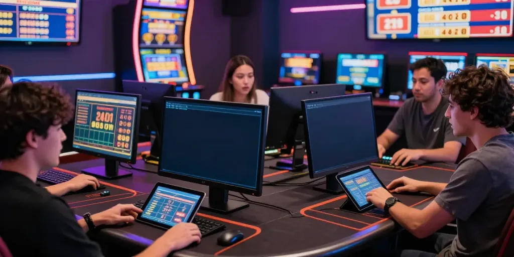 Ratutogel: Pemain bersemangat di lingkungan perjudian online dengan perangkat modern.