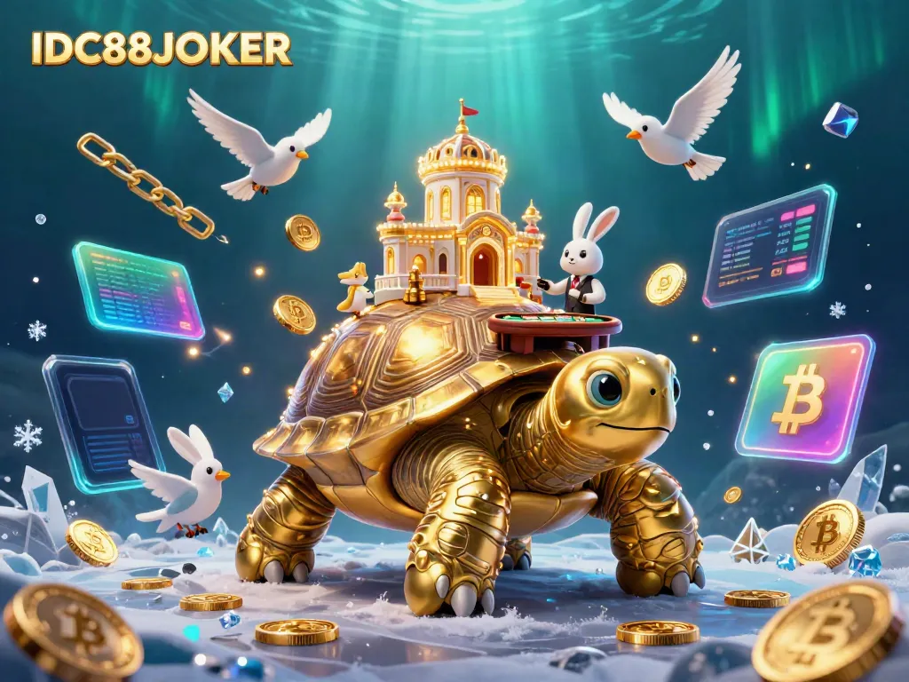 Experience the excitement at IDC88JOKER with a vibrant casino scene featuring a golden tortoise and dynamic game elements.